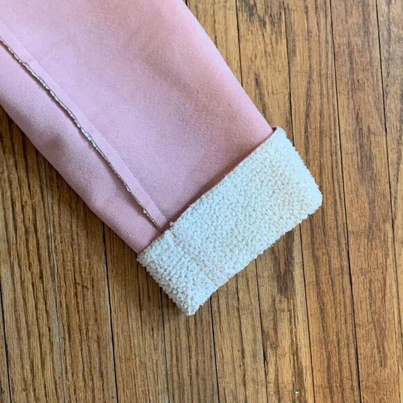 VTG Pink Teddy Shearling Jacket Coat Faux Fur Leather Suede Boho Western Soft L - Picture 11 of 16